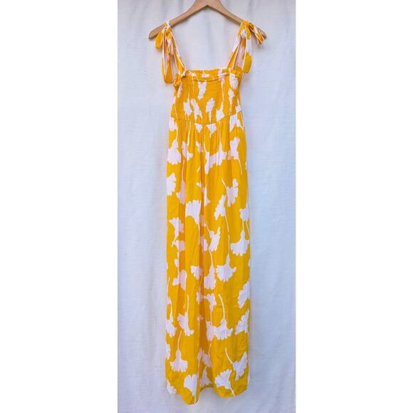 DVF Diane Von Furstenberg Target Smocked Tie Strap Yellow Ginkgo Midi Dress XXS - Picture 1 of 9